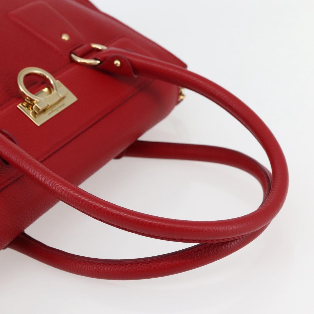 Salvatore Ferragamo Gancini Hand Bag Leather 2way Red Gold Auth 143649V