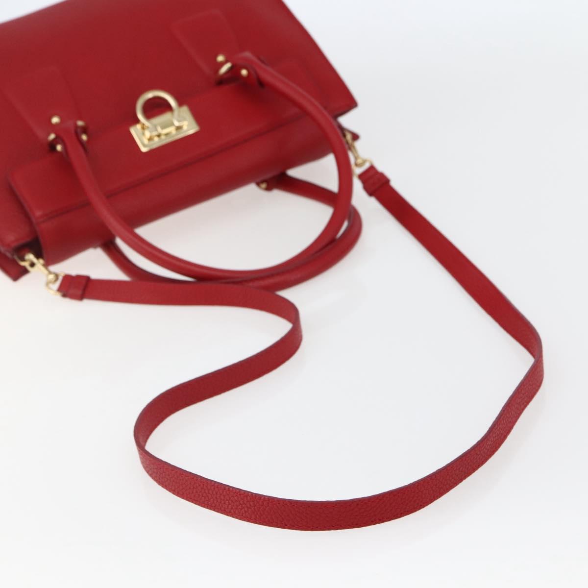 Salvatore Ferragamo Gancini Hand Bag Leather 2way Red Gold Auth 143649V