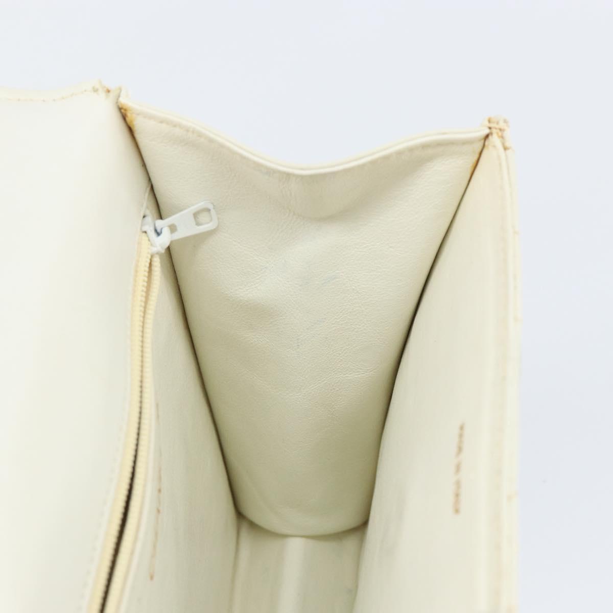 CHANEL V Stitch Shoulder Bag Lamb Skin White Gold CC Auth 143656