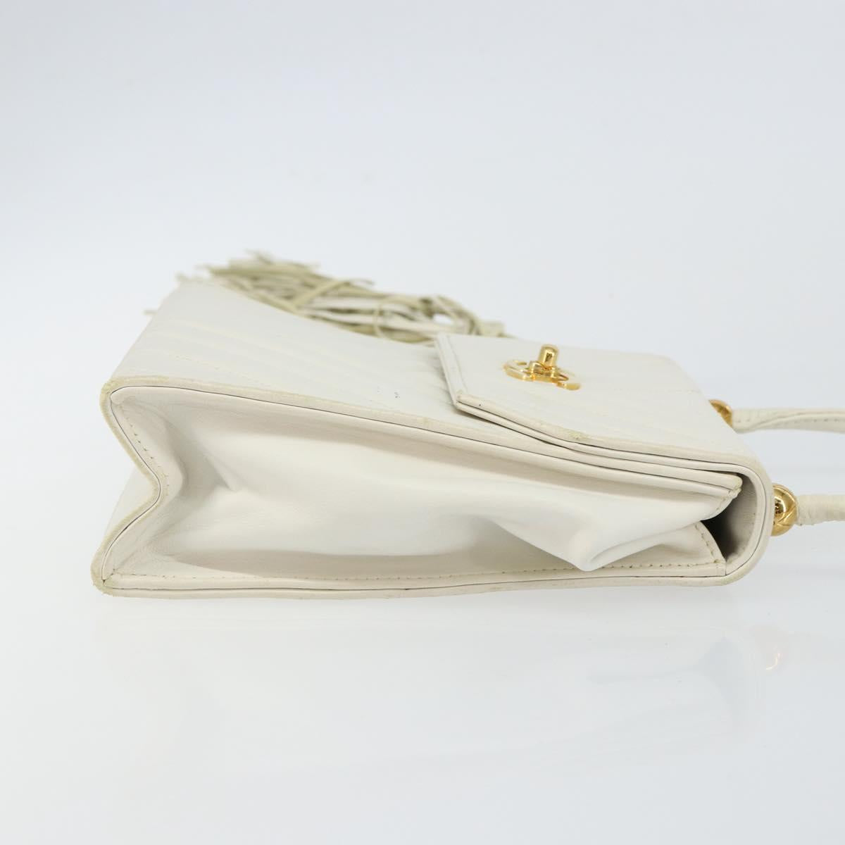 CHANEL V Stitch Shoulder Bag Lamb Skin White Gold CC Auth 143656