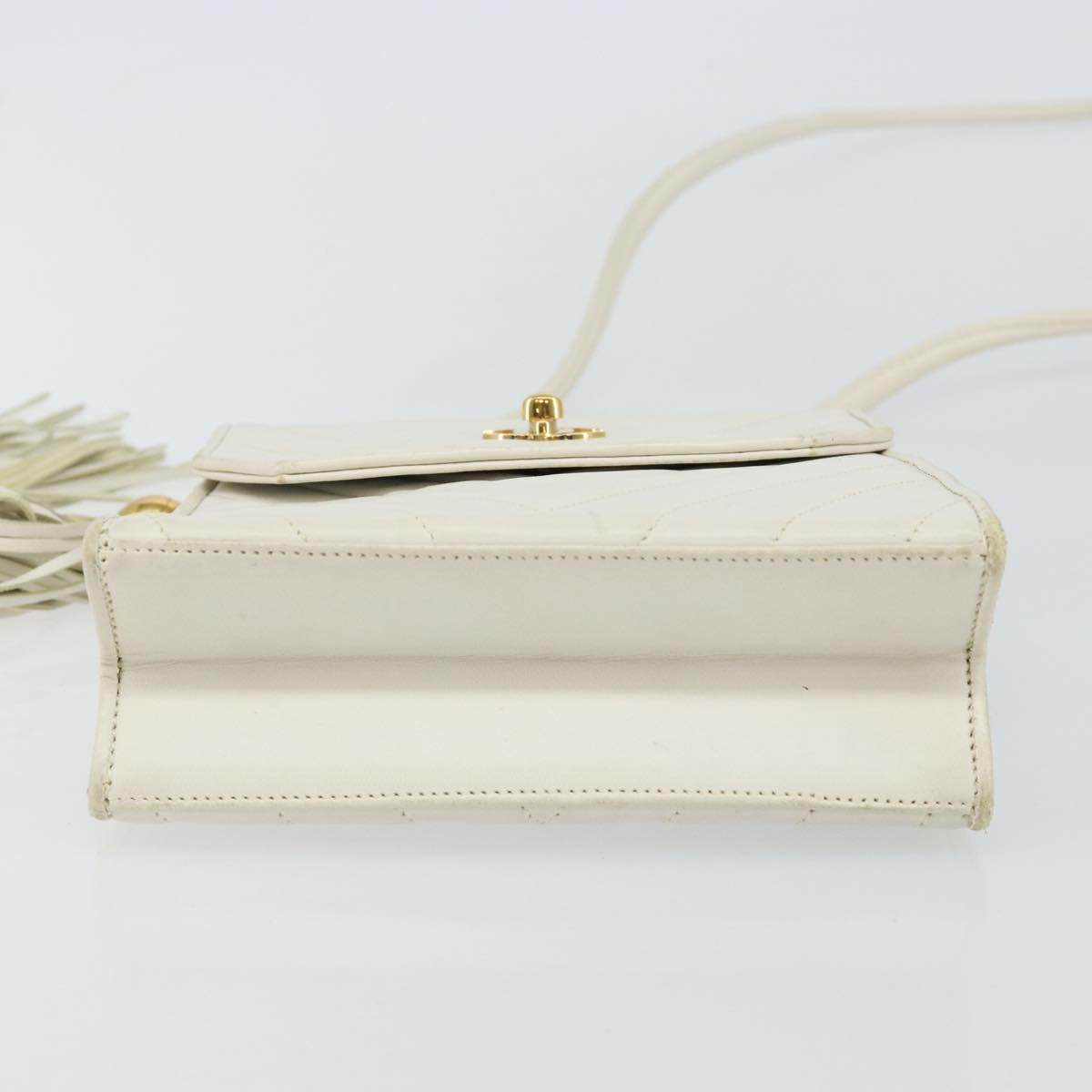 CHANEL V Stitch Shoulder Bag Lamb Skin White Gold CC Auth 143656