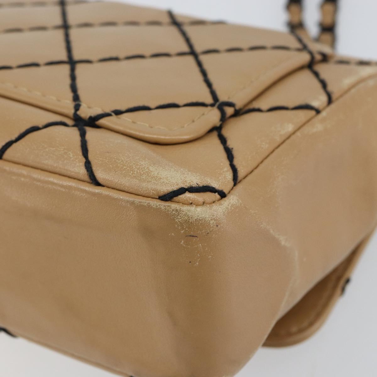 CHANEL Wild Stitch Chain Shoulder Bag Leather Beige CC Auth 143657