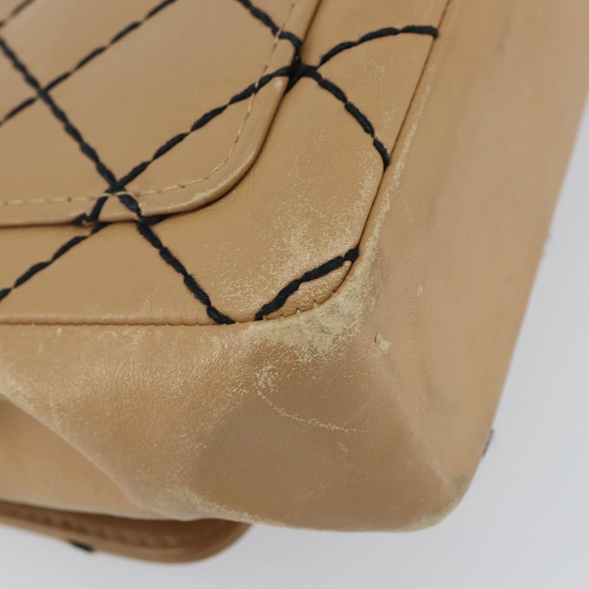 CHANEL Wild Stitch Chain Shoulder Bag Leather Beige CC Auth 143657