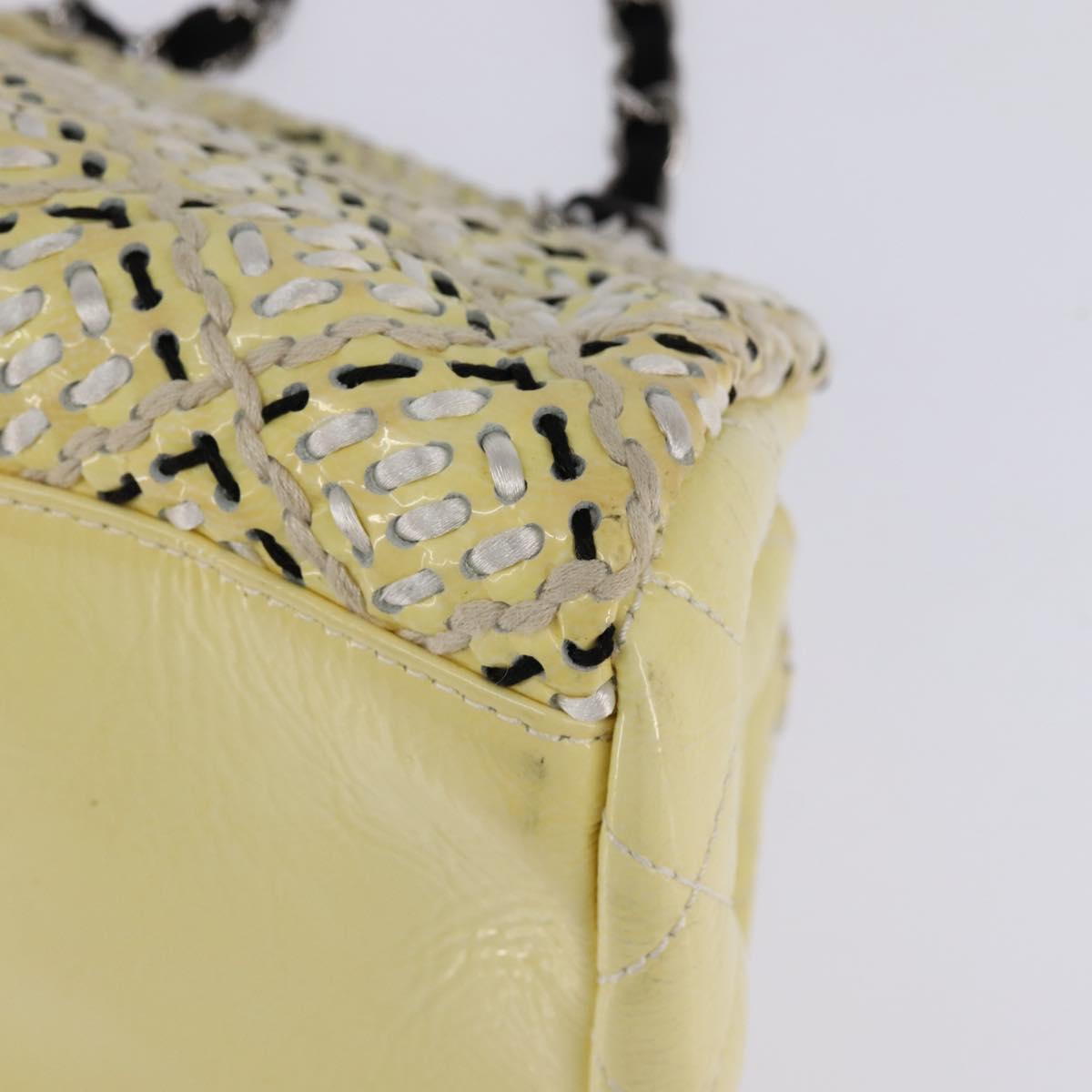 CHANEL Chain Shoulder Bag Enamel Cream Silver CC Auth 143658