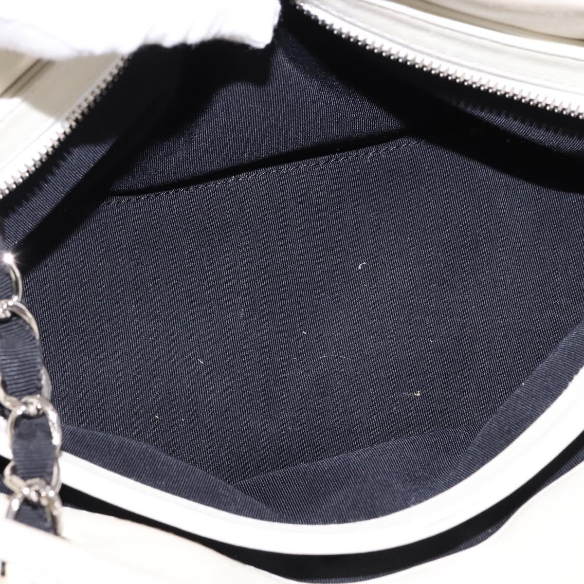 CHANEL Chain Shoulder Bag Enamel Cream Silver CC Auth 143658