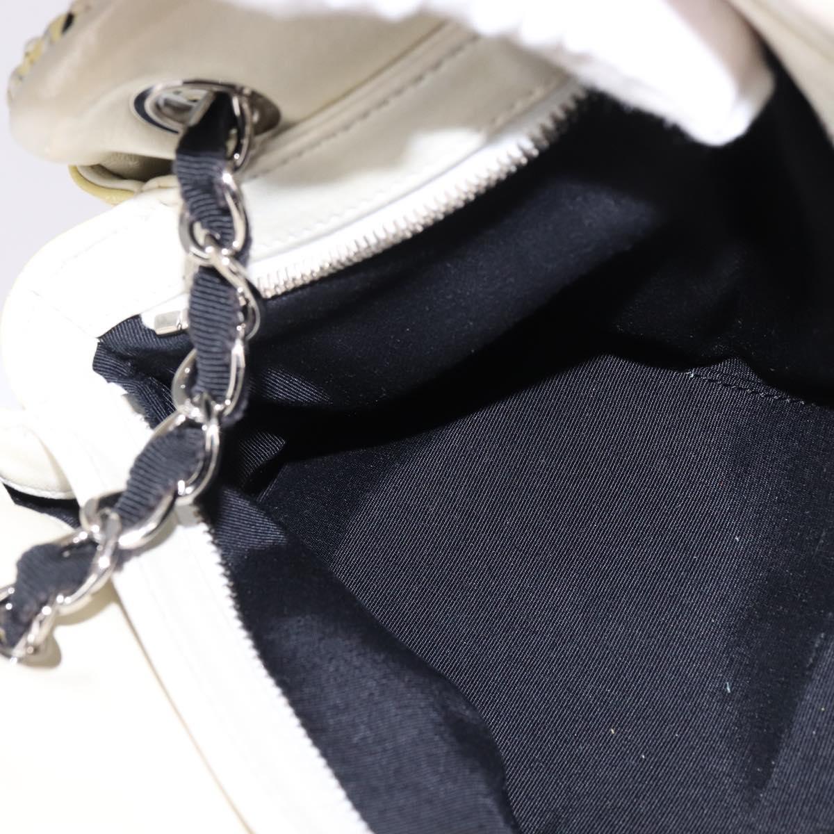 CHANEL Chain Shoulder Bag Enamel Cream Silver CC Auth 143658