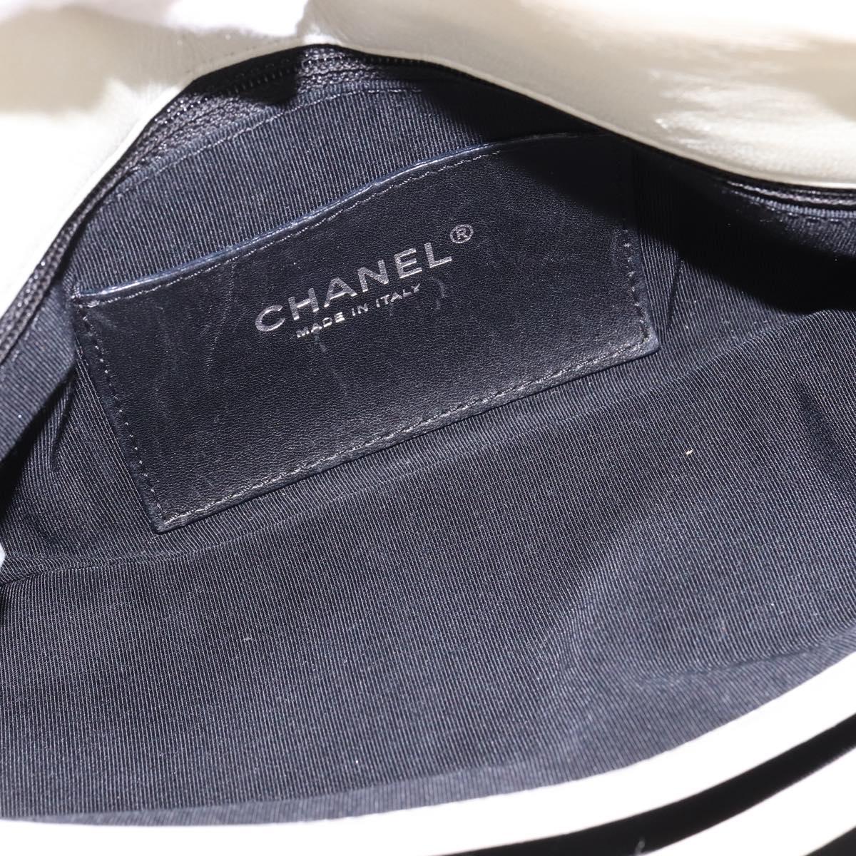 CHANEL Chain Shoulder Bag Enamel Cream Silver CC Auth 143658