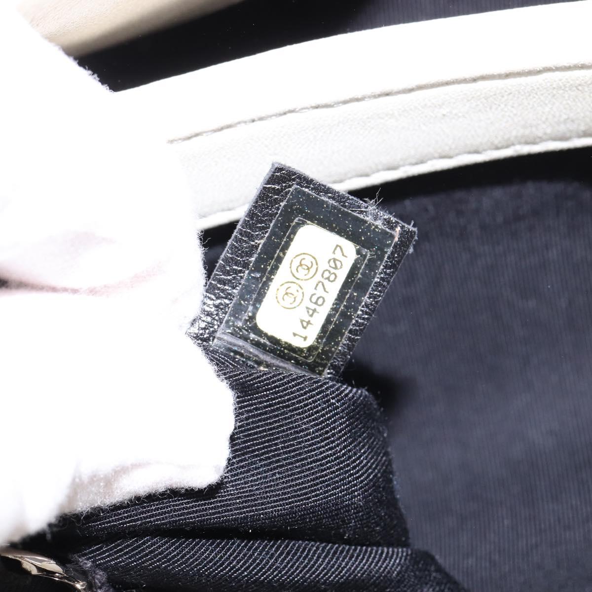 CHANEL Chain Shoulder Bag Enamel Cream Silver CC Auth 143658