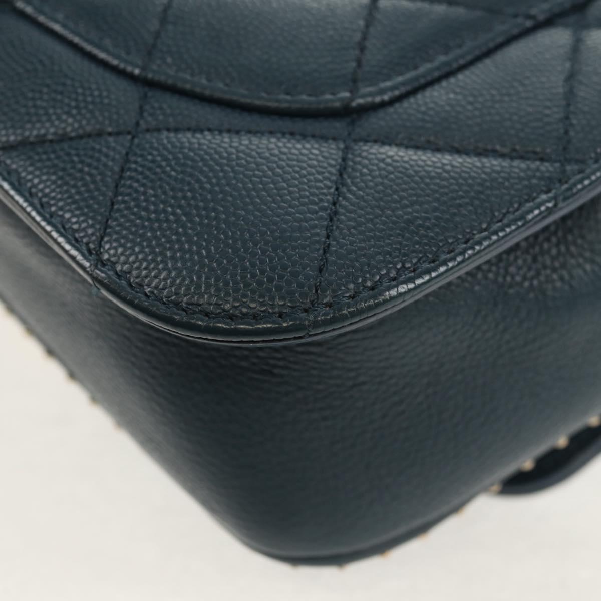 CHANEL Matelasse 20 Chain Shoulder Bag Caviar Skin Blue Gold CC Auth 143659AM