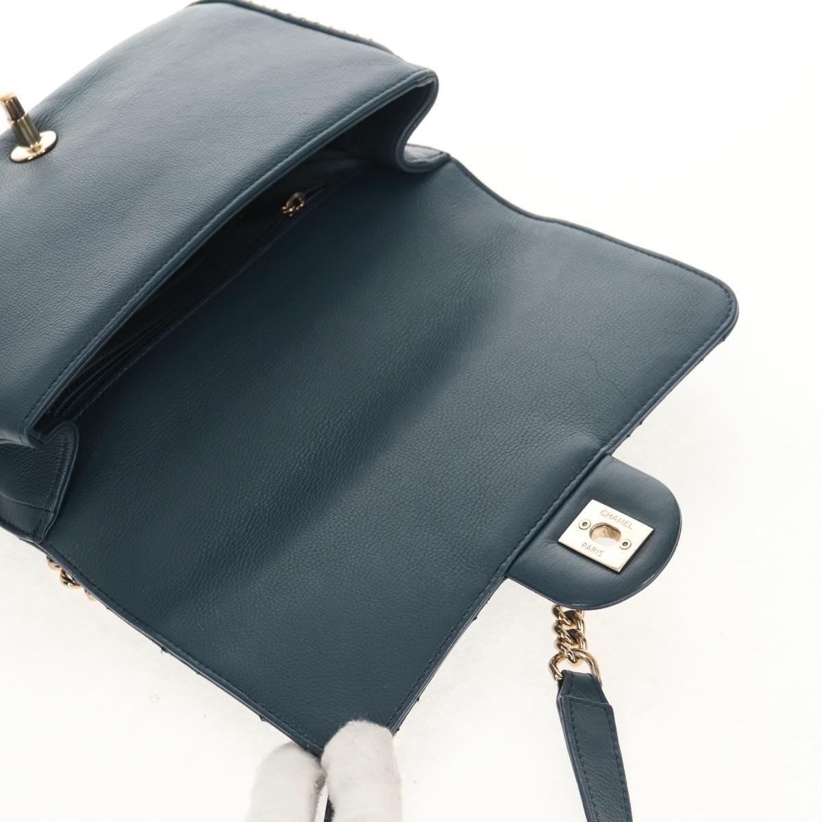 CHANEL Matelasse 20 Chain Shoulder Bag Caviar Skin Blue Gold CC Auth 143659AM