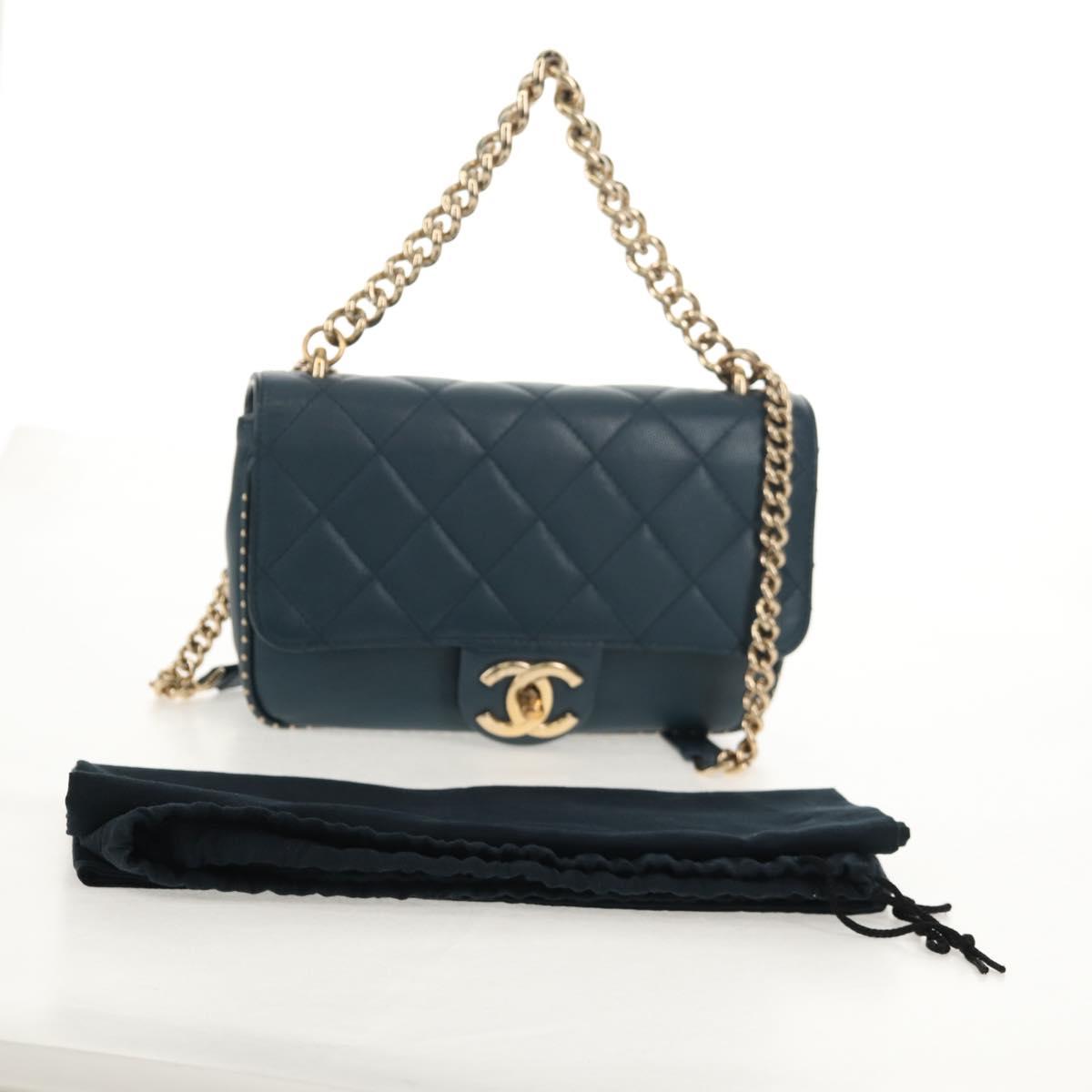 CHANEL Matelasse 20 Chain Shoulder Bag Caviar Skin Blue Gold CC Auth 143659AM