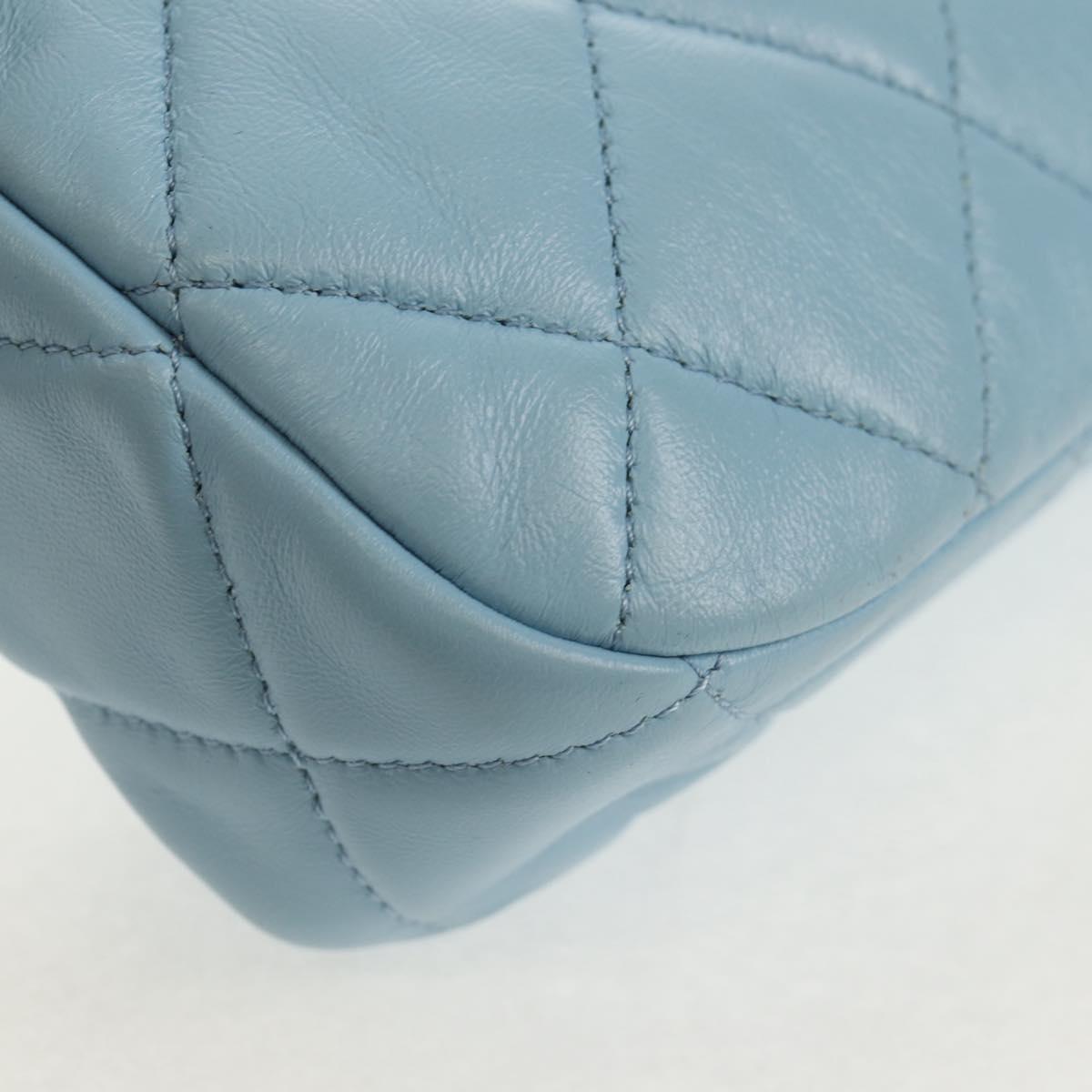 CHANEL Matelasse Chain Shoulder Bag Lamb Skin Light Blue Gold CC Auth 143660SAM