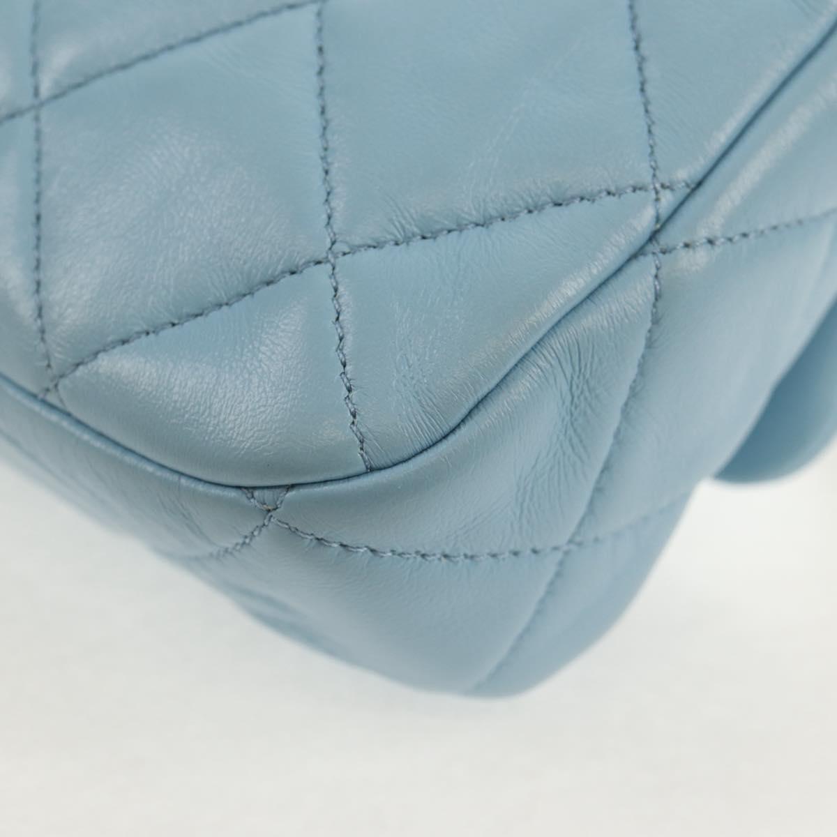 CHANEL Matelasse Chain Shoulder Bag Lamb Skin Light Blue Gold CC Auth 143660SAM