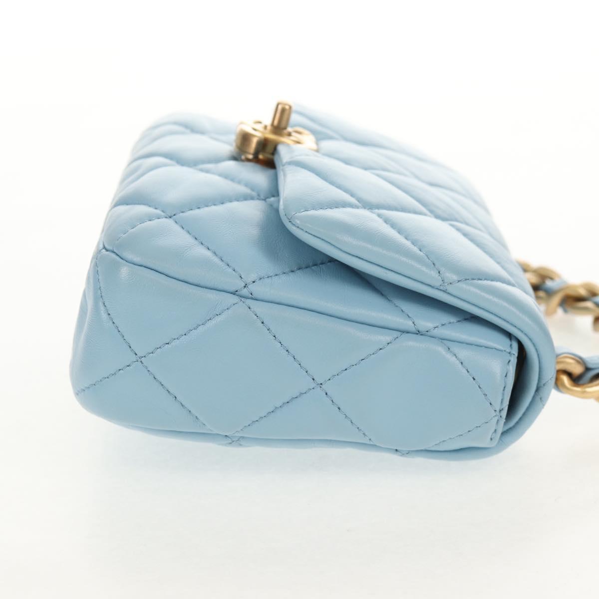 CHANEL Matelasse Chain Shoulder Bag Lamb Skin Light Blue Gold CC Auth 143660SAM