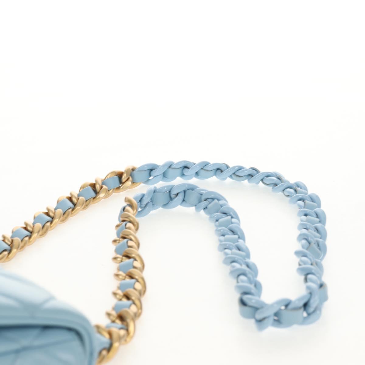 CHANEL Matelasse Chain Shoulder Bag Lamb Skin Light Blue Gold CC Auth 143660SAM