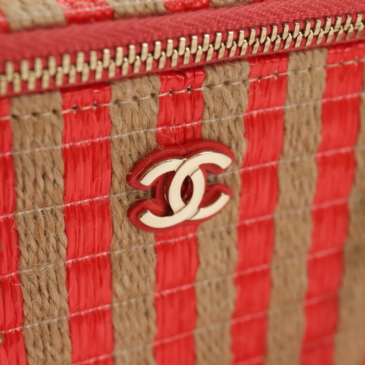 CHANEL Chain Shoulder Bag Raffia Beige Gold CC Auth 143661SAM