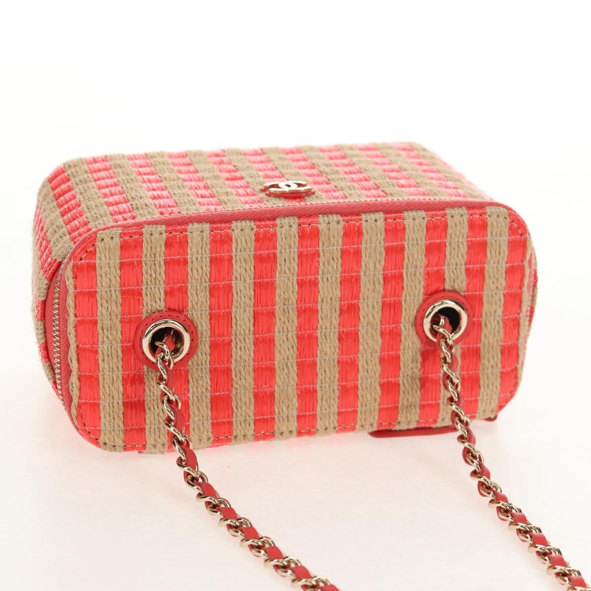 CHANEL Chain Shoulder Bag Raffia Beige Gold CC Auth 143661SAM