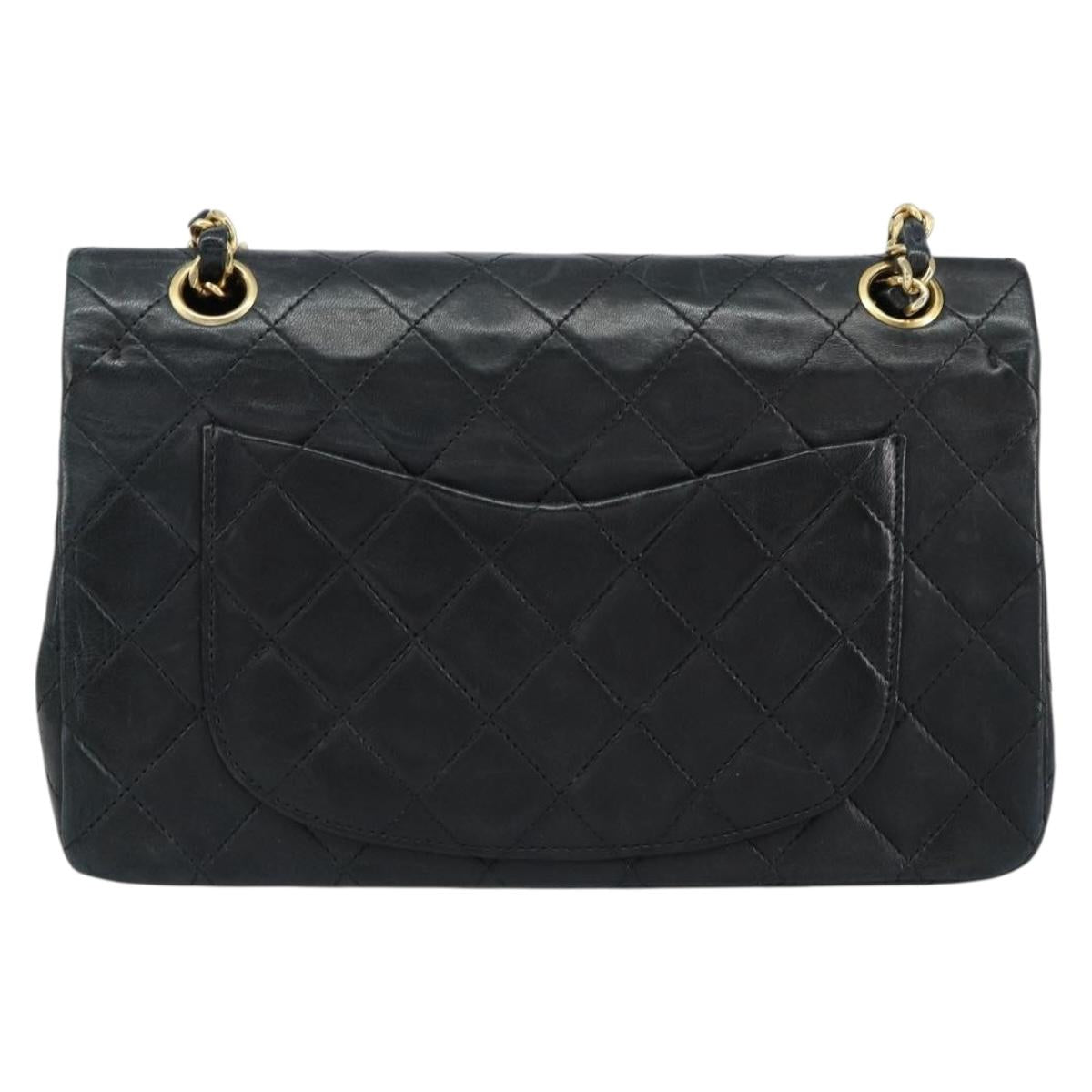 CHANEL Matelasse 23 Chain Shoulder Bag Lamb Skin Black Gold CC Auth 143662AV