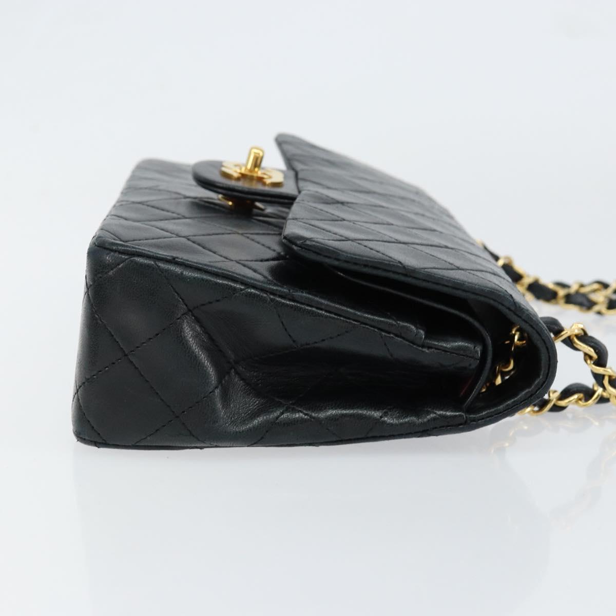 CHANEL Matelasse 23 Chain Shoulder Bag Lamb Skin Black Gold CC Auth 143662AV