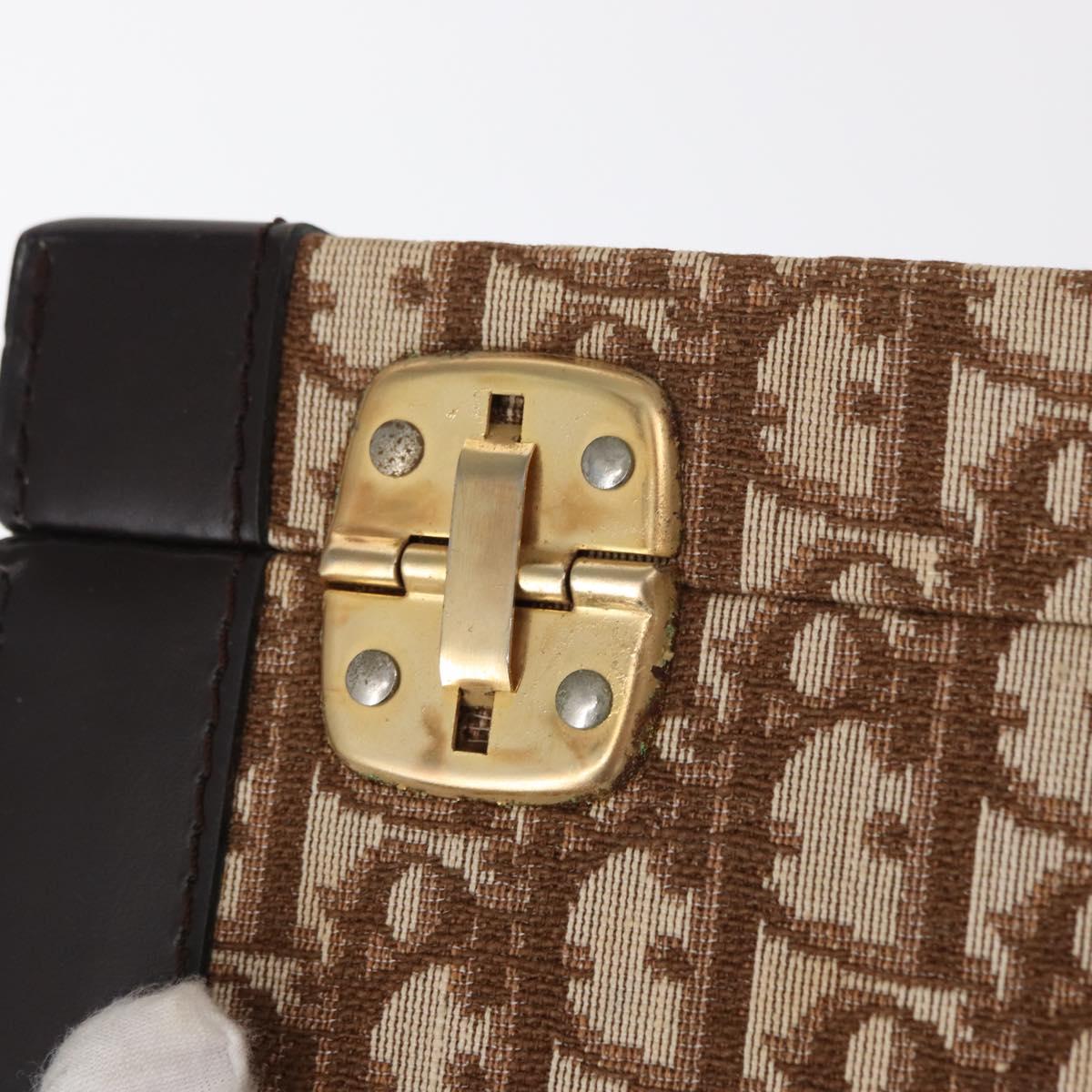 Christian Dior Trotter Canvas Vanity Hand Bag Beige Gold Auth 143663V