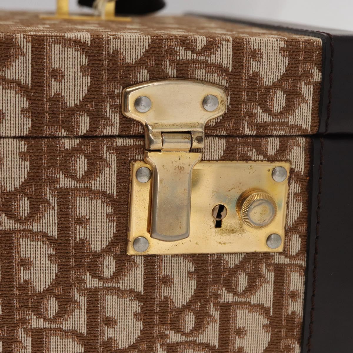 Christian Dior Trotter Canvas Vanity Hand Bag Beige Gold Auth 143663V