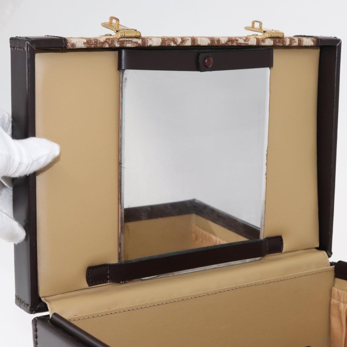 Christian Dior Trotter Canvas Vanity Hand Bag Beige Gold Auth 143663V