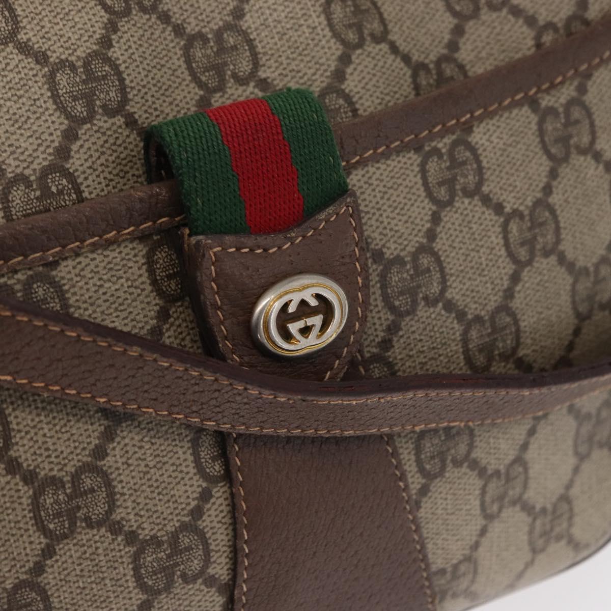 GUCCI GG Supreme Web Sherry Line Bag PVC Beige Gold 89 02 032 Auth 143664