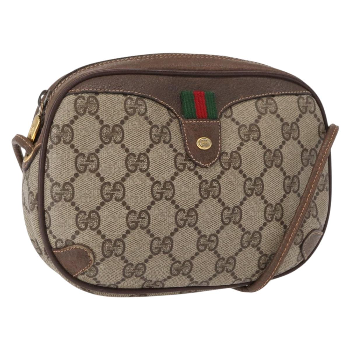 GUCCI GG Supreme Web Sherry Line Bag PVC Beige Gold 156 02 066 Auth 143665