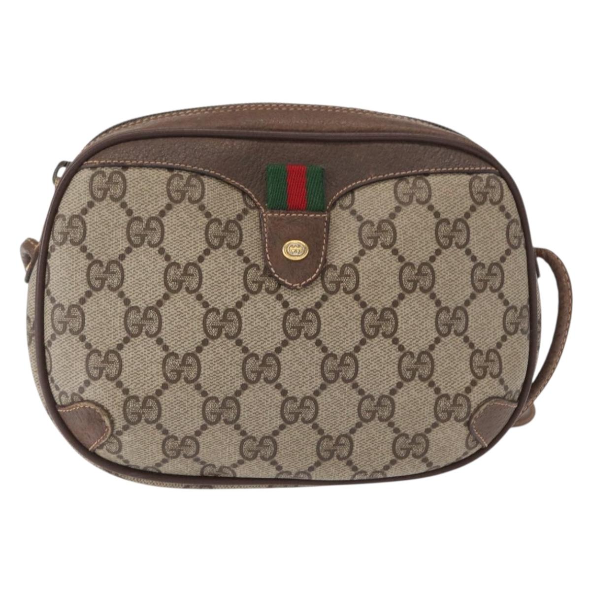 GUCCI GG Supreme Web Sherry Line Bag PVC Beige Gold 156 02 066 Auth 143665