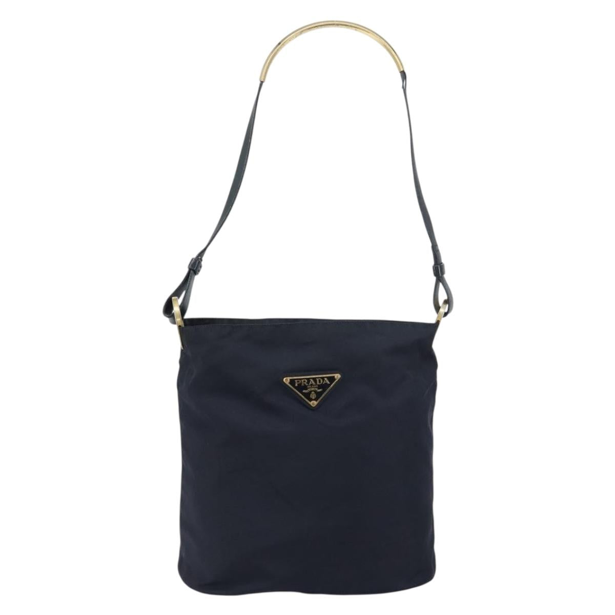 PRADA Shoulder Bag Nylon Navy Gold Auth 143666