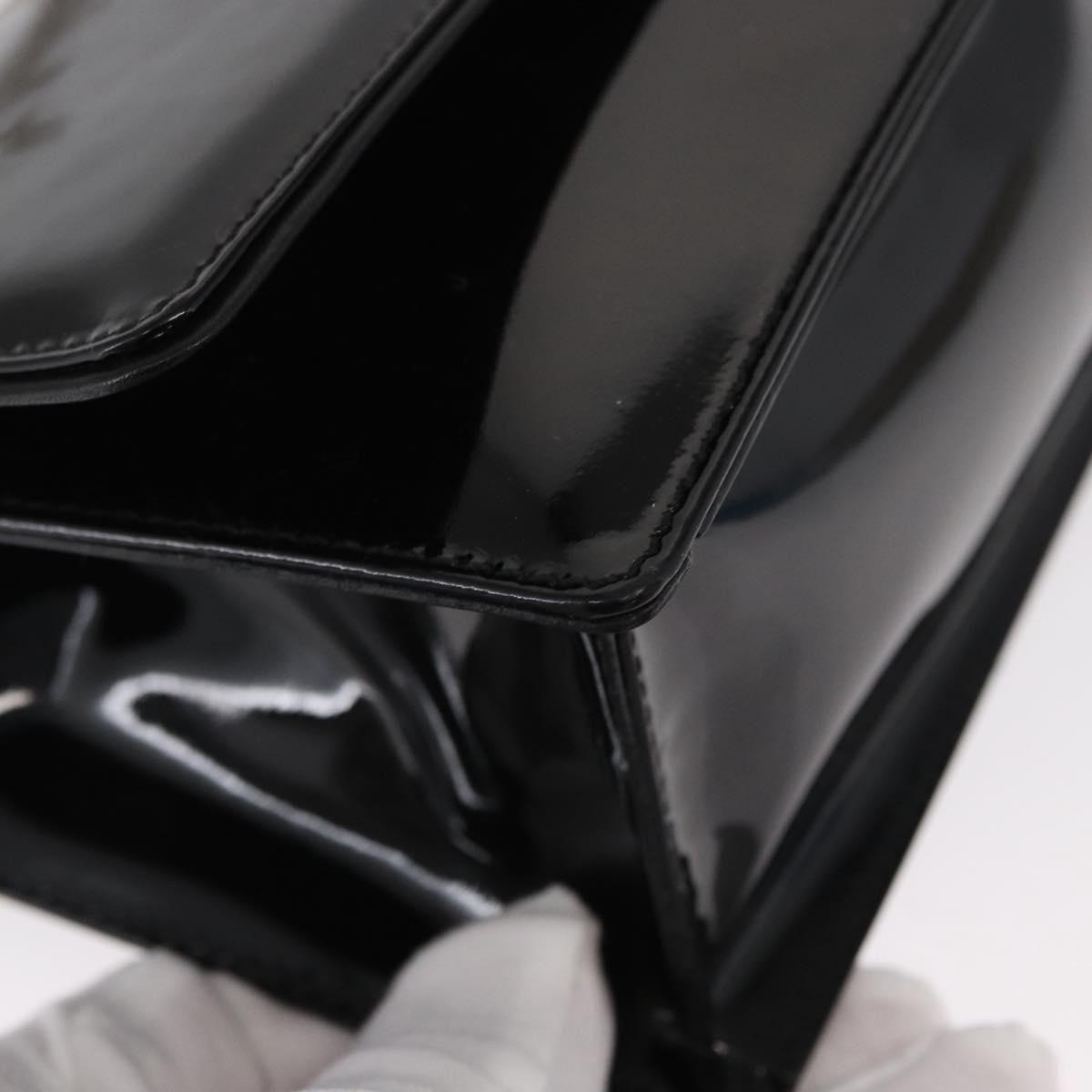 Salvatore Ferragamo Chain Gancini Shoulder Bag Enamel Black Silver Auth 143669