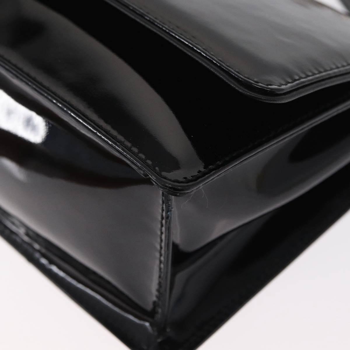 Salvatore Ferragamo Chain Gancini Shoulder Bag Enamel Black Silver Auth 143669