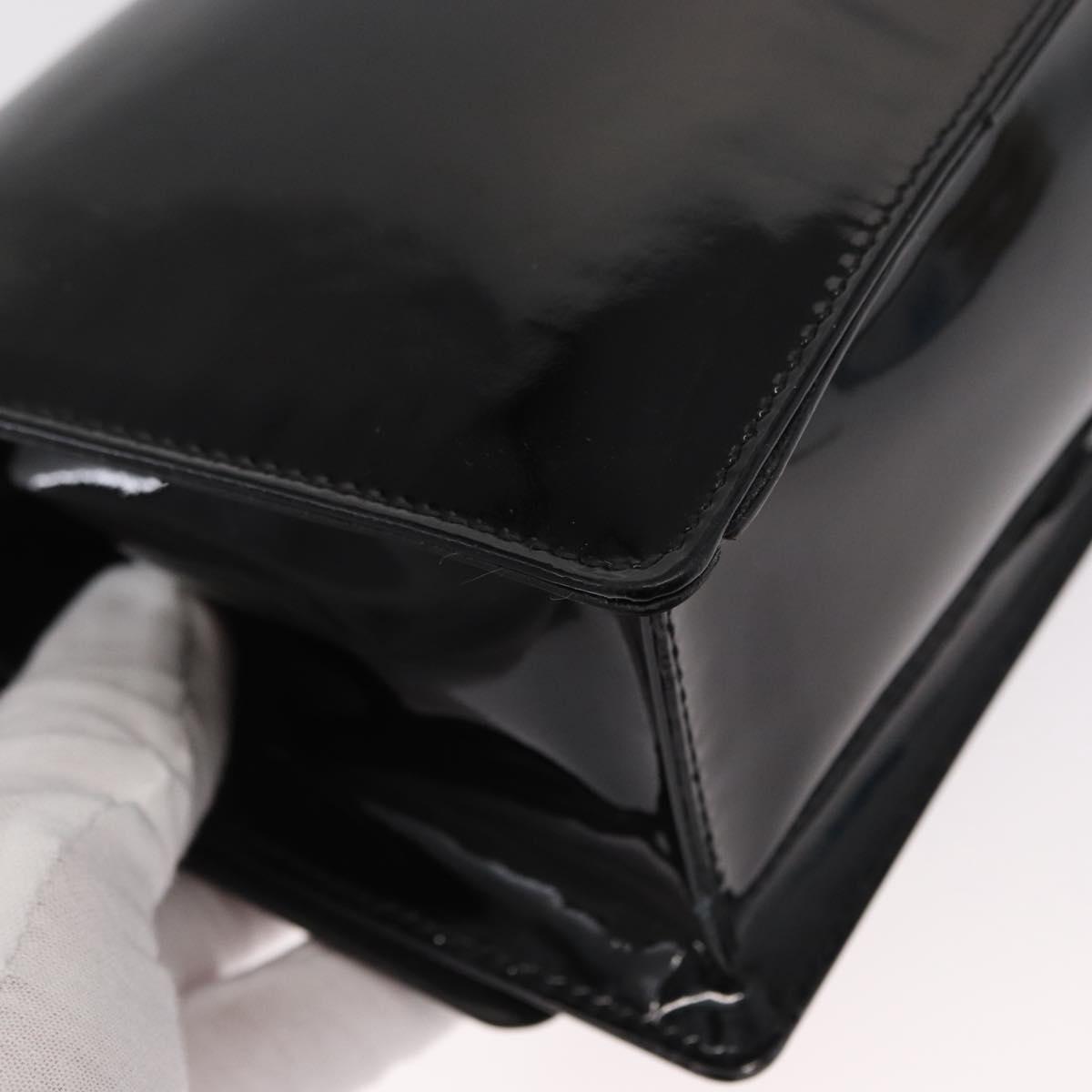 Salvatore Ferragamo Chain Gancini Shoulder Bag Enamel Black Silver Auth 143669