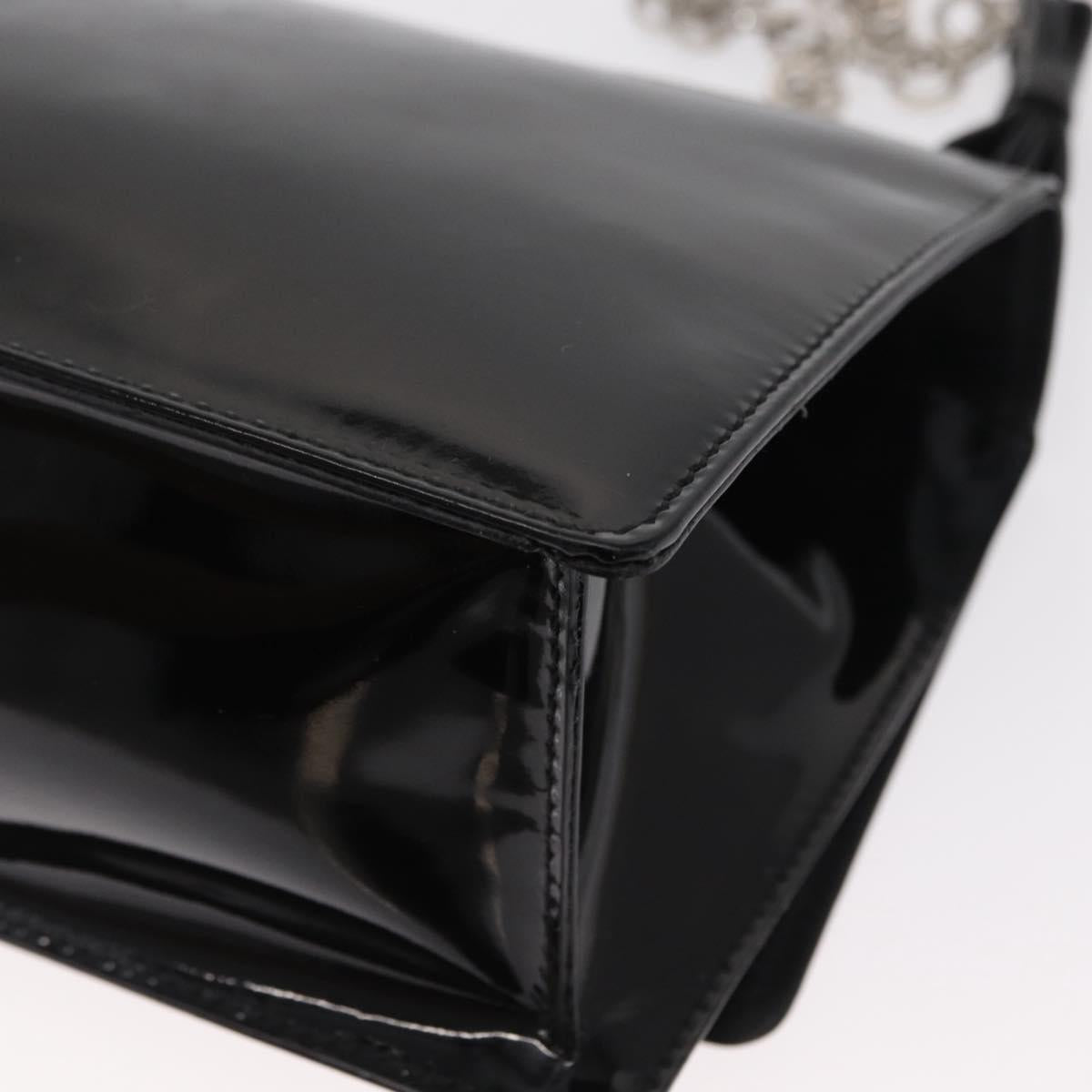 Salvatore Ferragamo Chain Gancini Shoulder Bag Enamel Black Silver Auth 143669