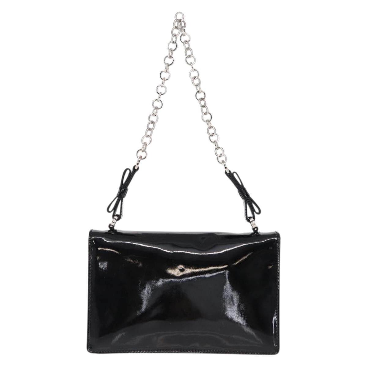 Salvatore Ferragamo Chain Gancini Shoulder Bag Enamel Black Silver Auth 143669