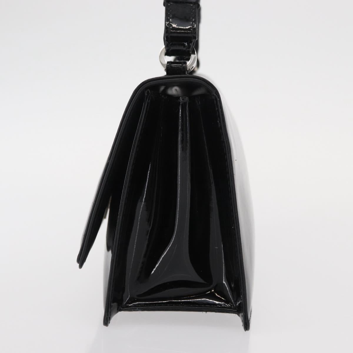 Salvatore Ferragamo Chain Gancini Shoulder Bag Enamel Black Silver Auth 143669