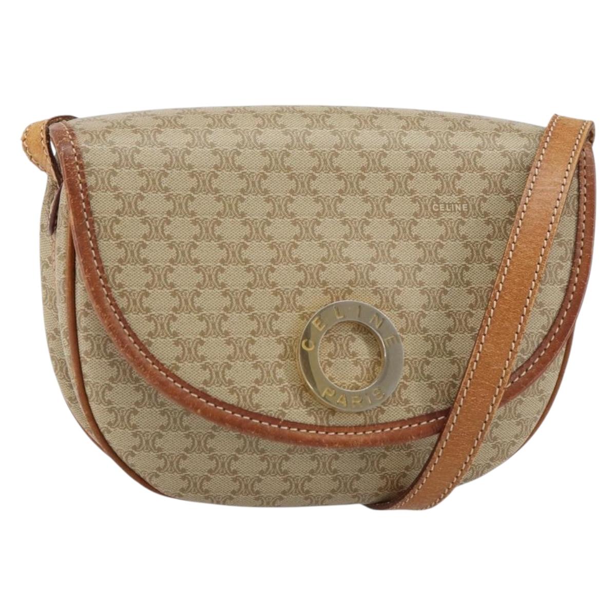CELINE Macadam Canvas Shoulder Bag PVC Beige Gold Auth 143671