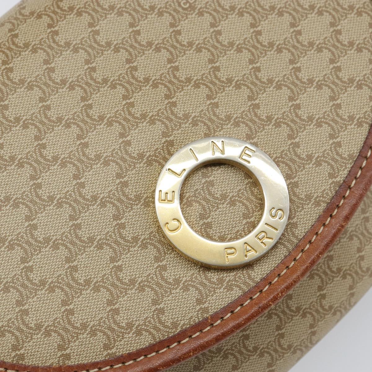 CELINE Macadam Canvas Shoulder Bag PVC Beige Gold Auth 143671