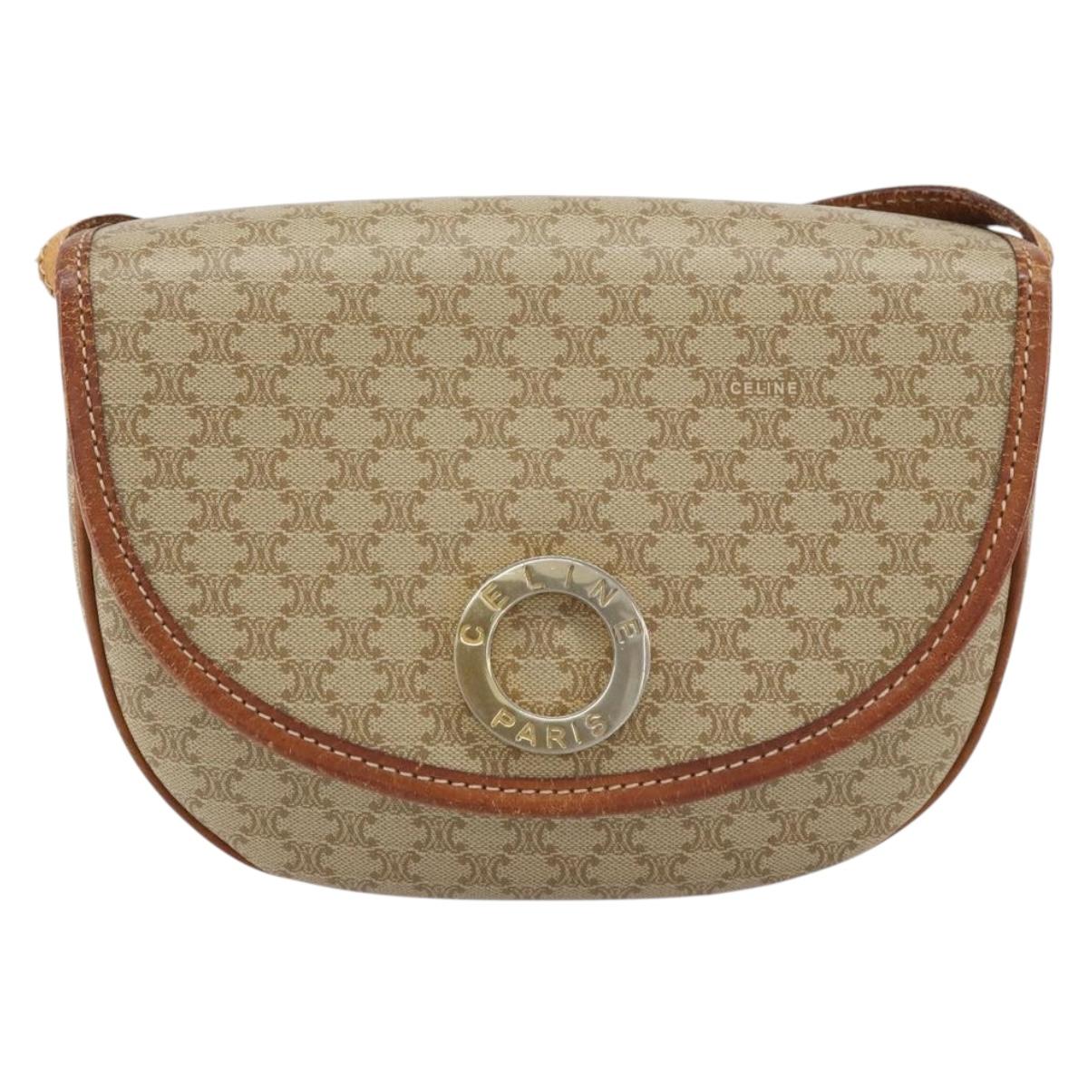 CELINE Macadam Canvas Shoulder Bag PVC Beige Gold Auth 143671