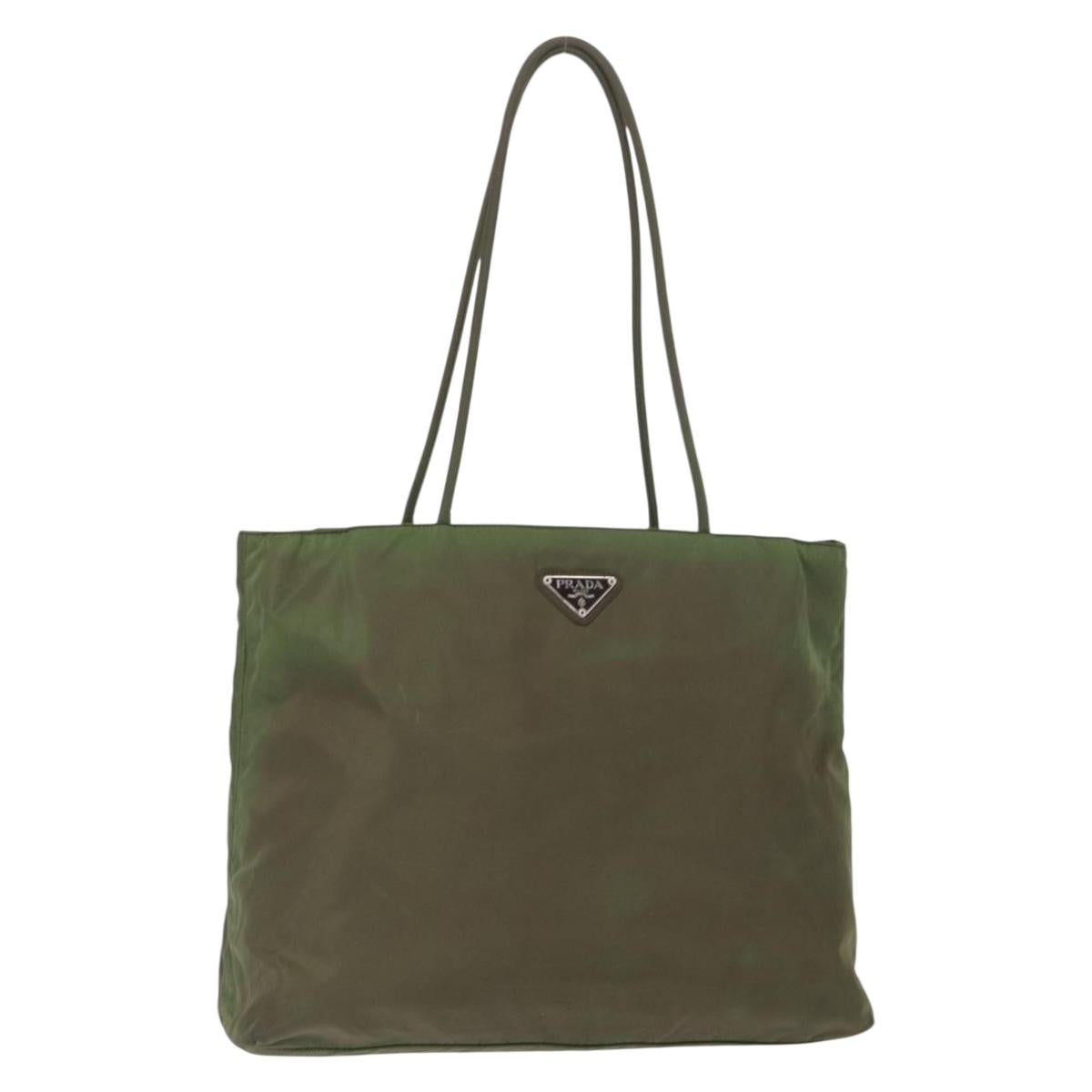 PRADA Shoulder Bag Nylon Khaki Silver Auth 143672