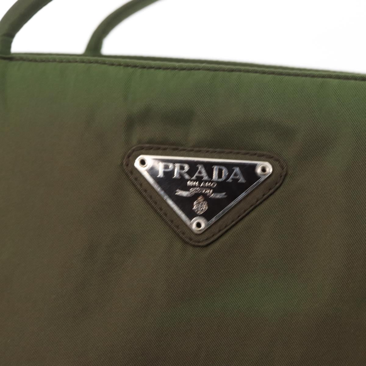 PRADA Shoulder Bag Nylon Khaki Silver Auth 143672