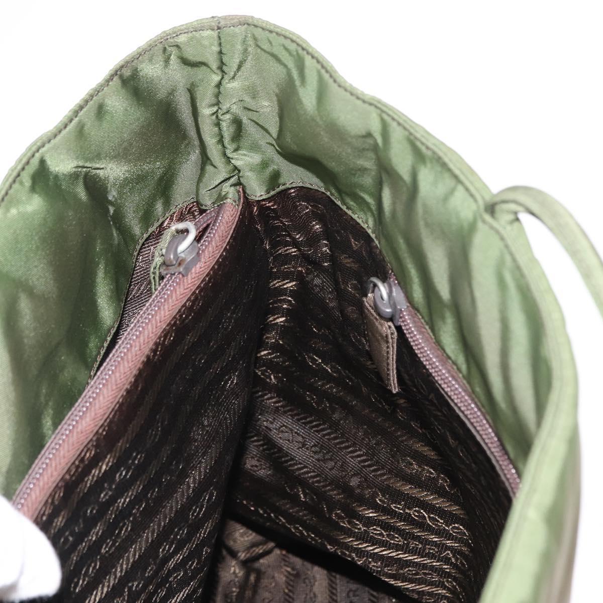 PRADA Shoulder Bag Nylon Khaki Silver Auth 143672