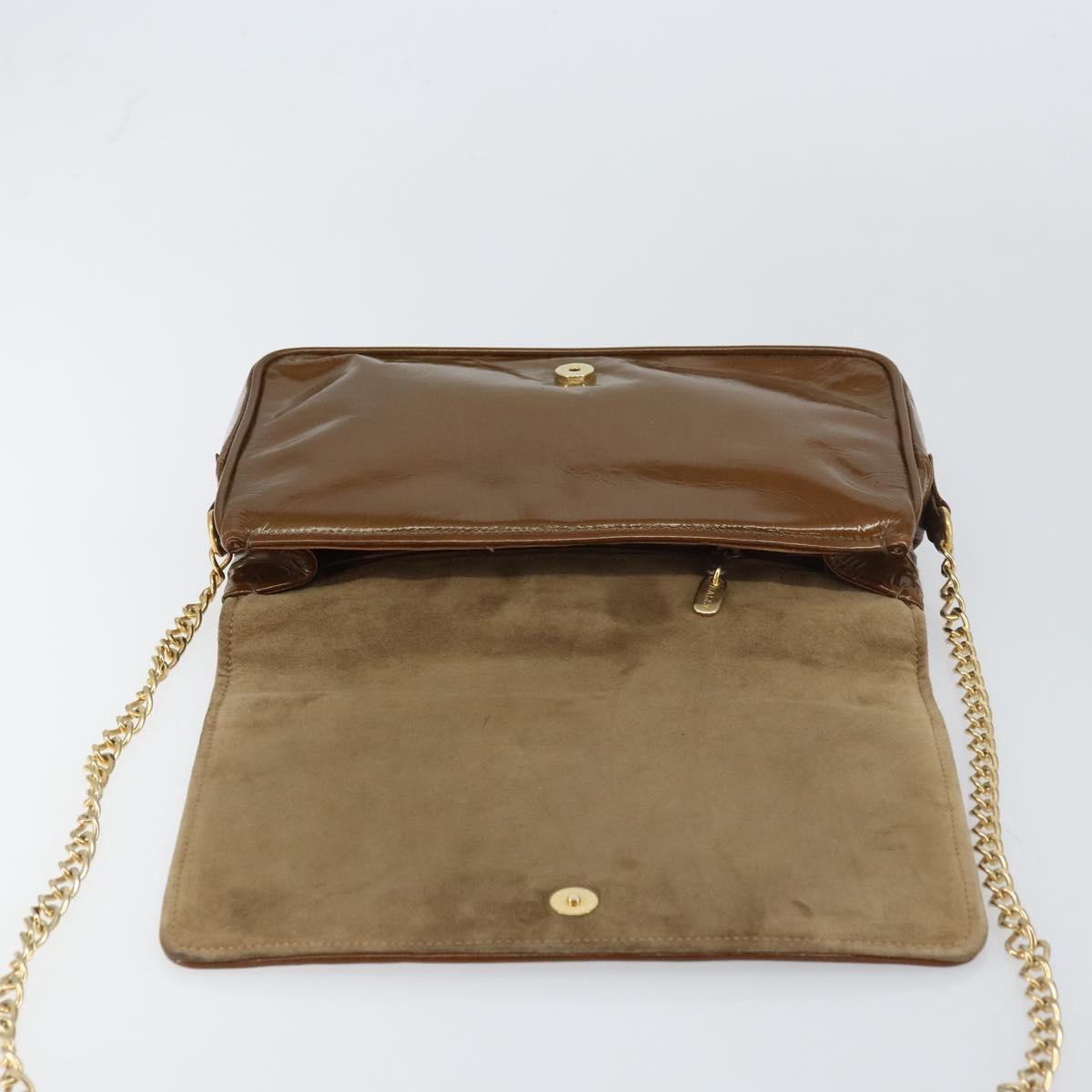 BALLY Chain Shoulder Bag Enamel Brown Gold Auth 143674