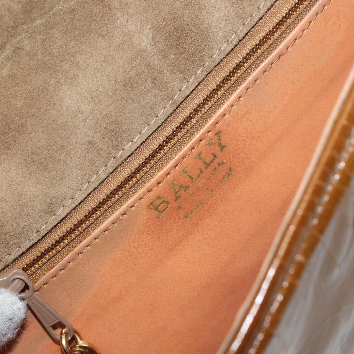 BALLY Chain Shoulder Bag Enamel Brown Gold Auth 143674