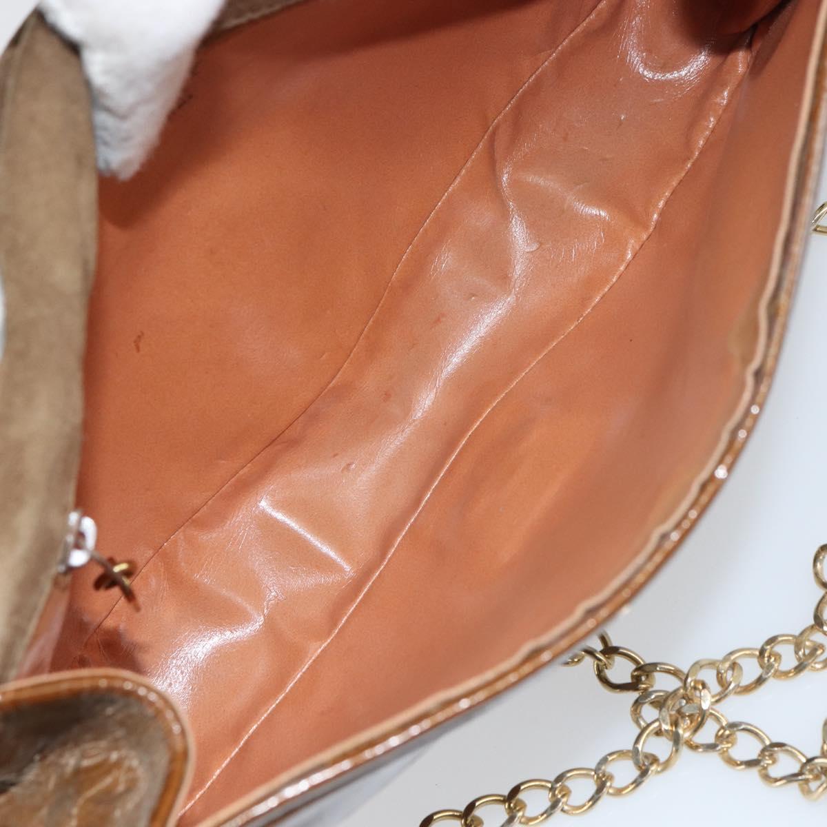 BALLY Chain Shoulder Bag Enamel Brown Gold Auth 143674