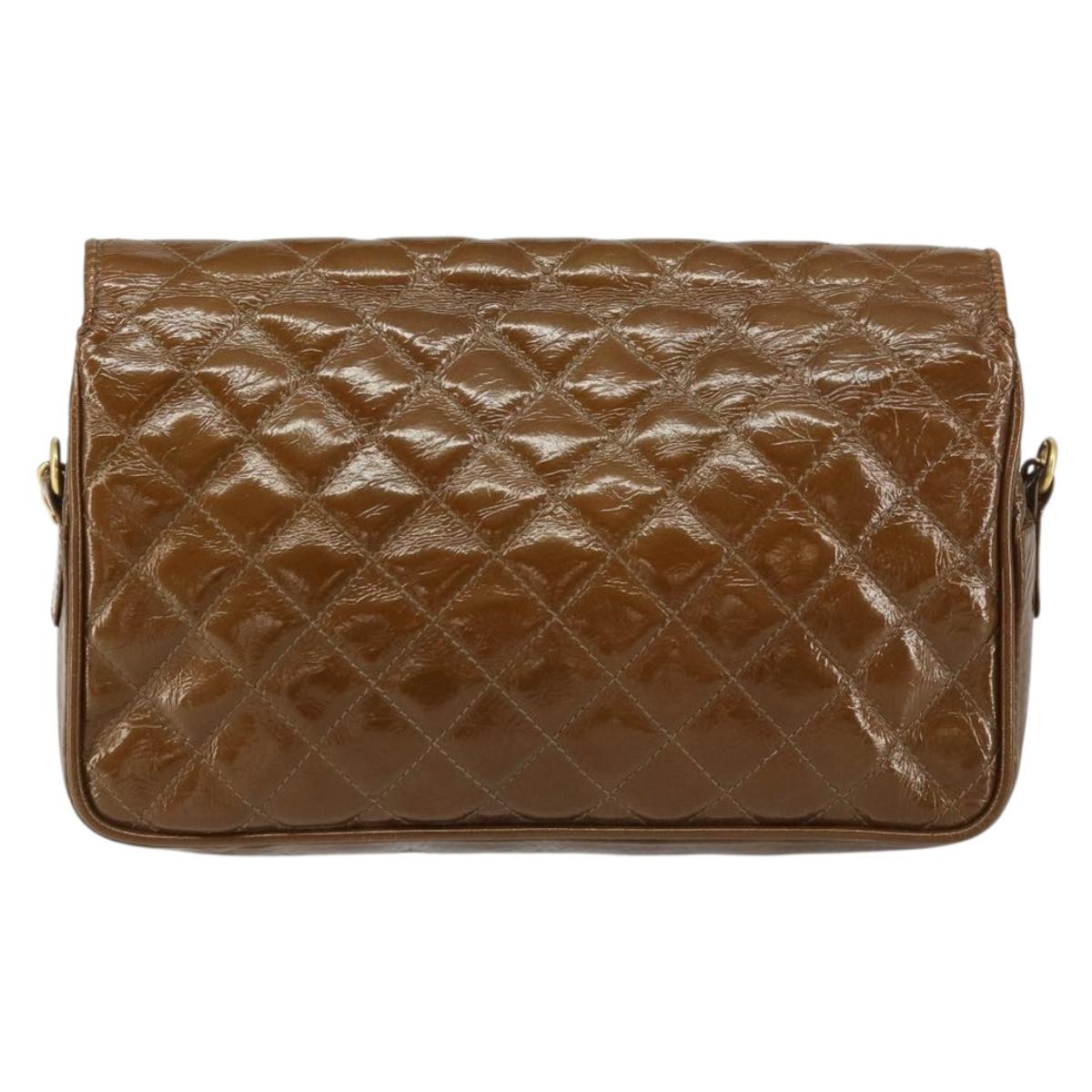 BALLY Chain Shoulder Bag Enamel Brown Gold Auth 143674