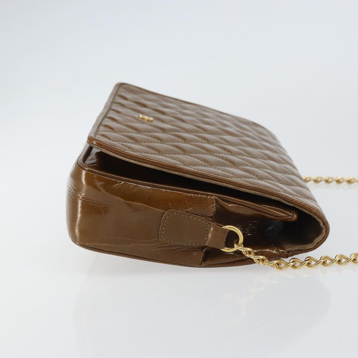 BALLY Chain Shoulder Bag Enamel Brown Gold Auth 143674