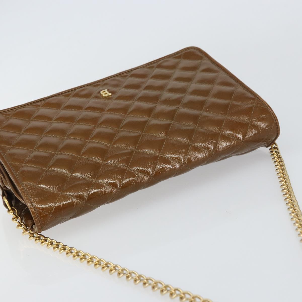 BALLY Chain Shoulder Bag Enamel Brown Gold Auth 143674