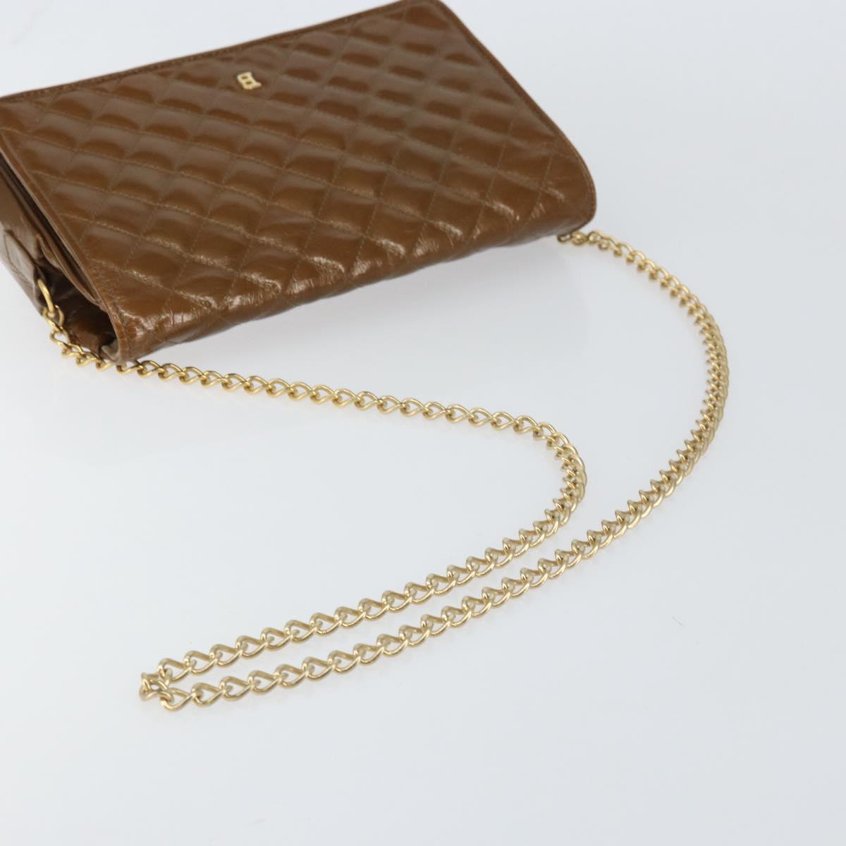 BALLY Chain Shoulder Bag Enamel Brown Gold Auth 143674
