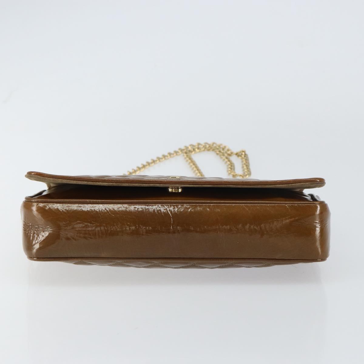 BALLY Chain Shoulder Bag Enamel Brown Gold Auth 143674